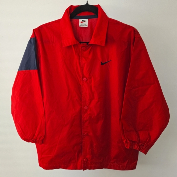 Vintage 90s Red Nike Windbreaker Red Button Big Logo Mens Size Medium - Picture 2 of 3